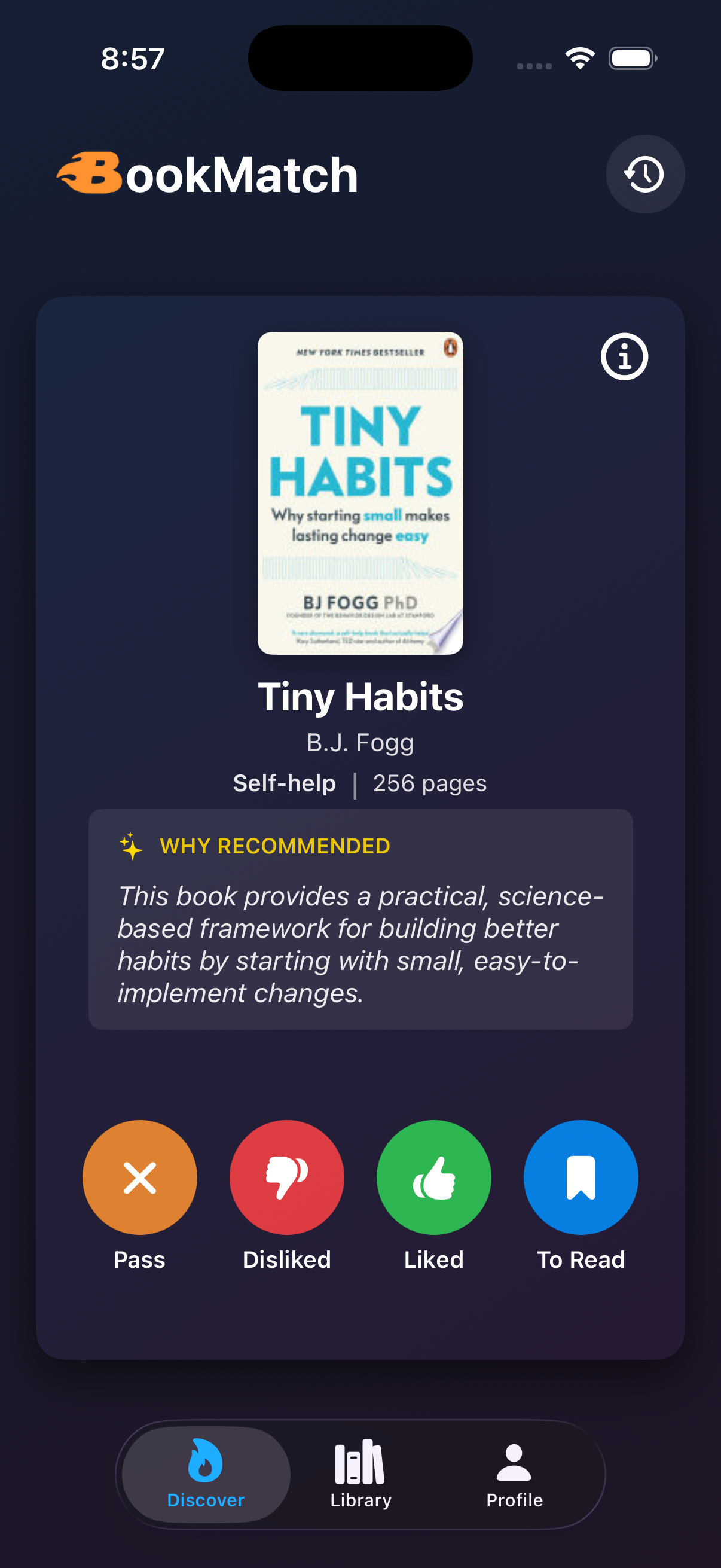 BookMatch app home screen